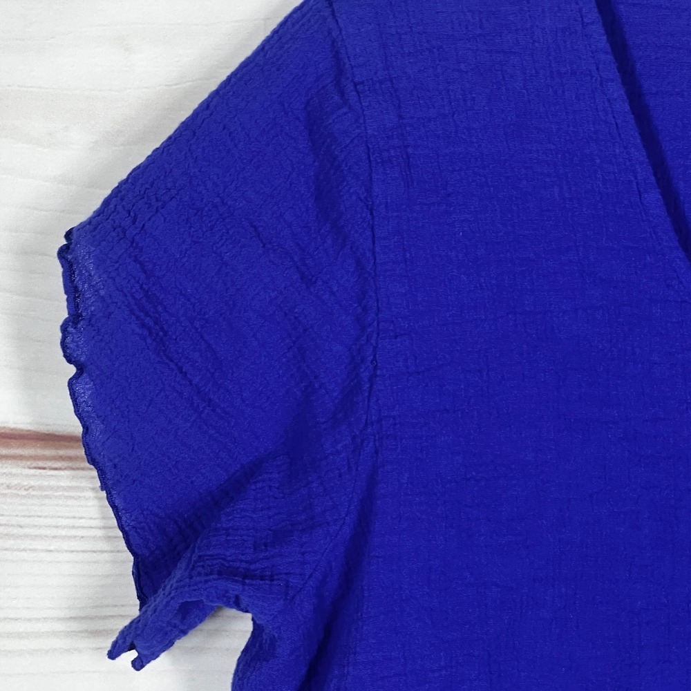 Soft Surroundings Blouse Womens Large Blue Solid Cotton Gauze Layered Hem Top - Picture 7 of 9